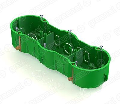 Подрозетник в ГВЛ 212х70х45 3-ой металлические лапки Greenel GE40024