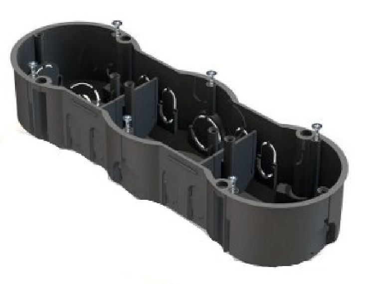 Коробка КМ40009 установочная 3-местная для твердых стен 212х70х45 (с саморезами) IEK UKT30-212-070-045