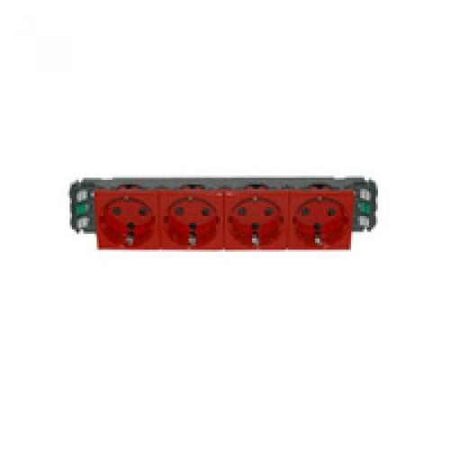 Legrand  Mosaic  Красный Розетка DLP65 немецкий стандарт 4X(2К+З) с блокировкой без зажимов 077424