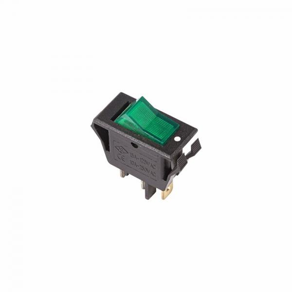 Выключатель клавишный 250V 15А (3с) ON-OFF зеленый  с подсветкой  (RWB-413, SC-788)  REXANT 36-2226