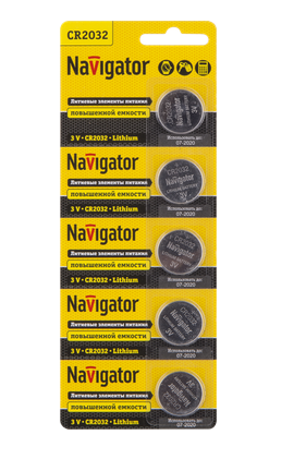 Элемент питания Navigator NBT-CR2032-BP5 94 765 (кратно 5)