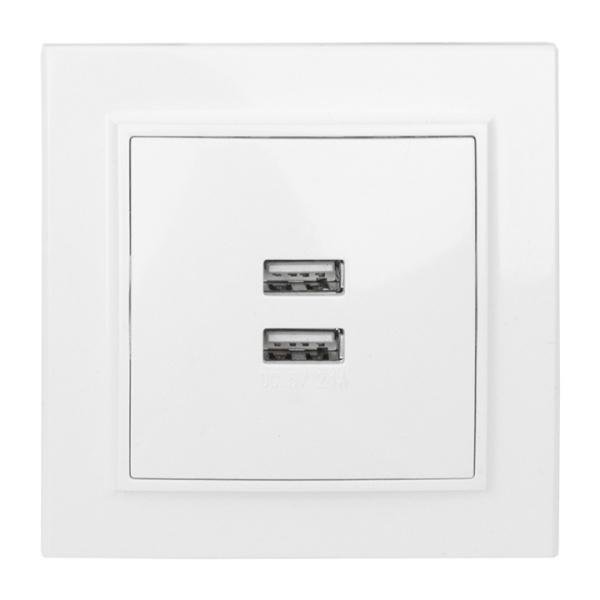 EKF  Минск  Белый Розетка USB 2-местная скрытая установка 2,1А ERR-2USB-100
