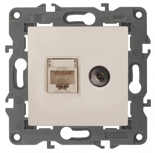 ЭРА  Elegance  Слоновая Кость  Розетка RJ45+TV, IP20, 14-3110-02