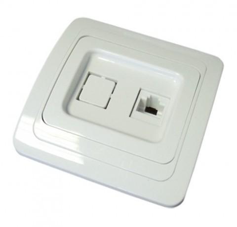 TDM  Валдай  Белый Розетка компьютерная +ТФ (RJ-45 + RJ-11) SQ1804-0015