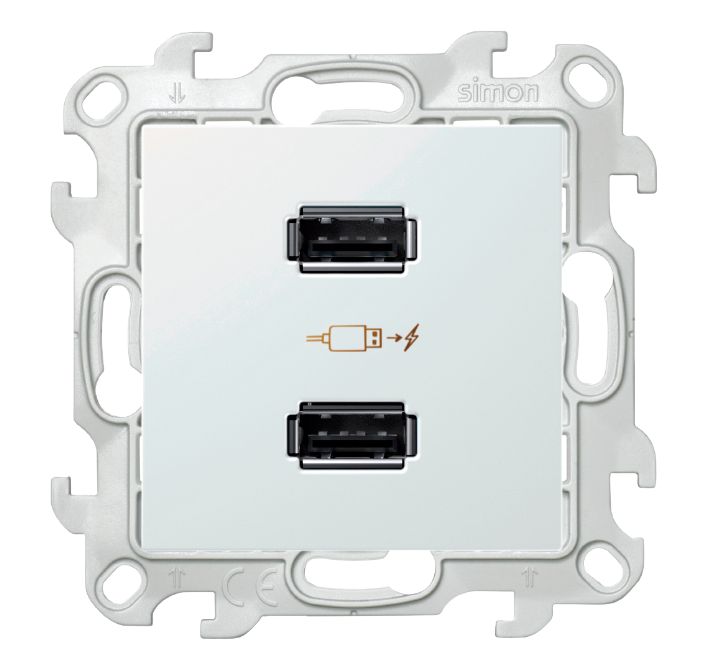 SIMON  S24   Белый  Зарядное устройство розетка 2хUSB, 2411096-030