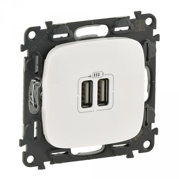 Legrand  Valena  LIFE  Белая Зарядное Устройство 2-USB 240В/5В 1500мА с лицевой панелью скрытая установка IP20 / 754995