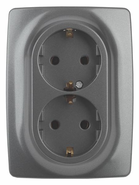 ЭРА  Эра12  Графит  Розетка 2X2P+E Schuko со шторками 16A-250В, IP20 12-2108-12