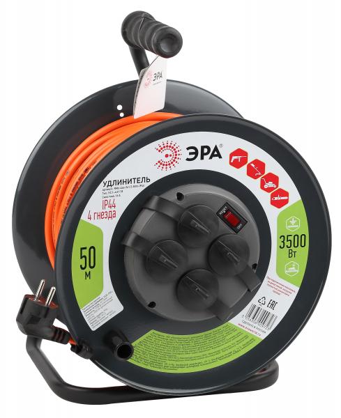 Удлинитель силовой ЭРА RMx-4es-3x1.5-50m-IP44 на м. катушке c/з 4 гн 50м ПВС 3х1.5