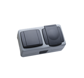 Makel  IP55 Plus Серый Блок выключатель 1-клавишный + Розетка с заземляющими контактами с крышкой