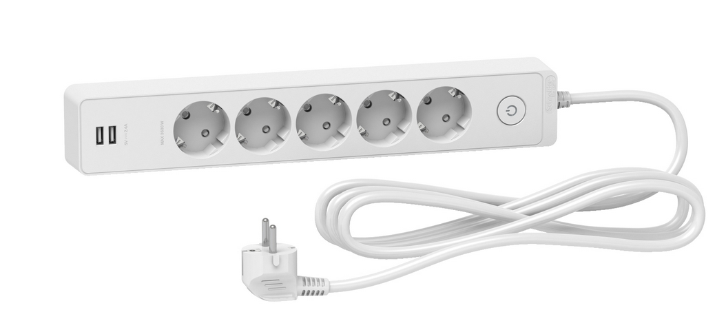 Удлинитель 5 гнезд.2К+З кабель 3 метра 2USB белый Schneider Electric