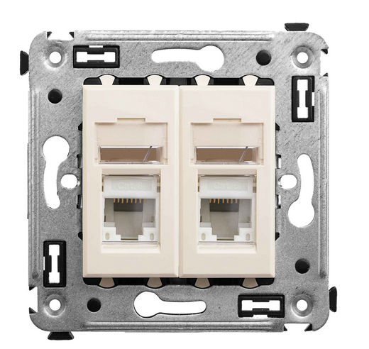 Компьютерная розетка RJ-45 в стену, кат.6А двойная, "Avanti", "Ванильная дымка"