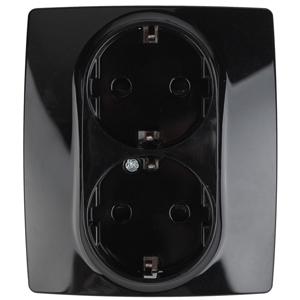 ЭРА  Эра12  Черный  Розетка 2X2P+E Schuko со шторками 16АХ-250В 12-2104-06 Б0014704