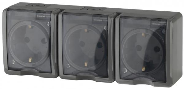 ЭРА  Эксперт  Серый  Розетка 3х2P+E IP54, со шторками 16АХ-250В, открытая установка  11-2406-03 Б0020723