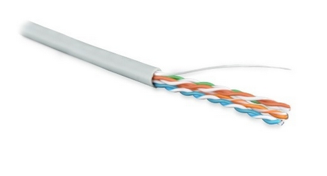 Hyperline UUTP4-C5E-S24-IN-PVC-GY-100 (100 м) Кабель витая пара, неэкранированная U/UTP, категория 5e, 4 пары (24 AWG), одножильный (solid), PVC, -20°C – +75°C, серый - гарантия: 15 лет компонентная, 25 лет системная