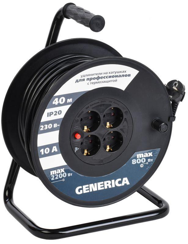 Удлинитель на катушке 4х40м 2P+PE 10А УК40 с термозащ. 3х1.0кв.мм GENERICA IEK WKP10-10-04-40-G