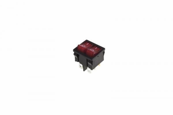Выключатель клавишный 250V 6А (6с) ON-OFF красный с подсветкой ДВОЙНОЙ  Mini  (RWB-305)  REXANT 36-2160
